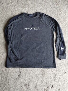 Nautica Long Sleeve Crewneck Shirt in Charcoal with Navy Sleeves